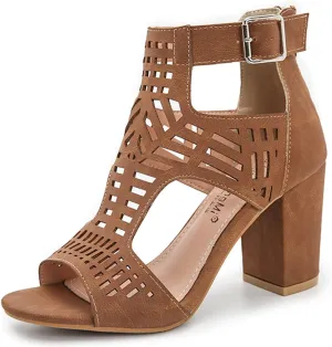 Fashion Peep Toe Booties for Women Cutout Block Heels Sandals Gladiator Summer Mesh Booties
