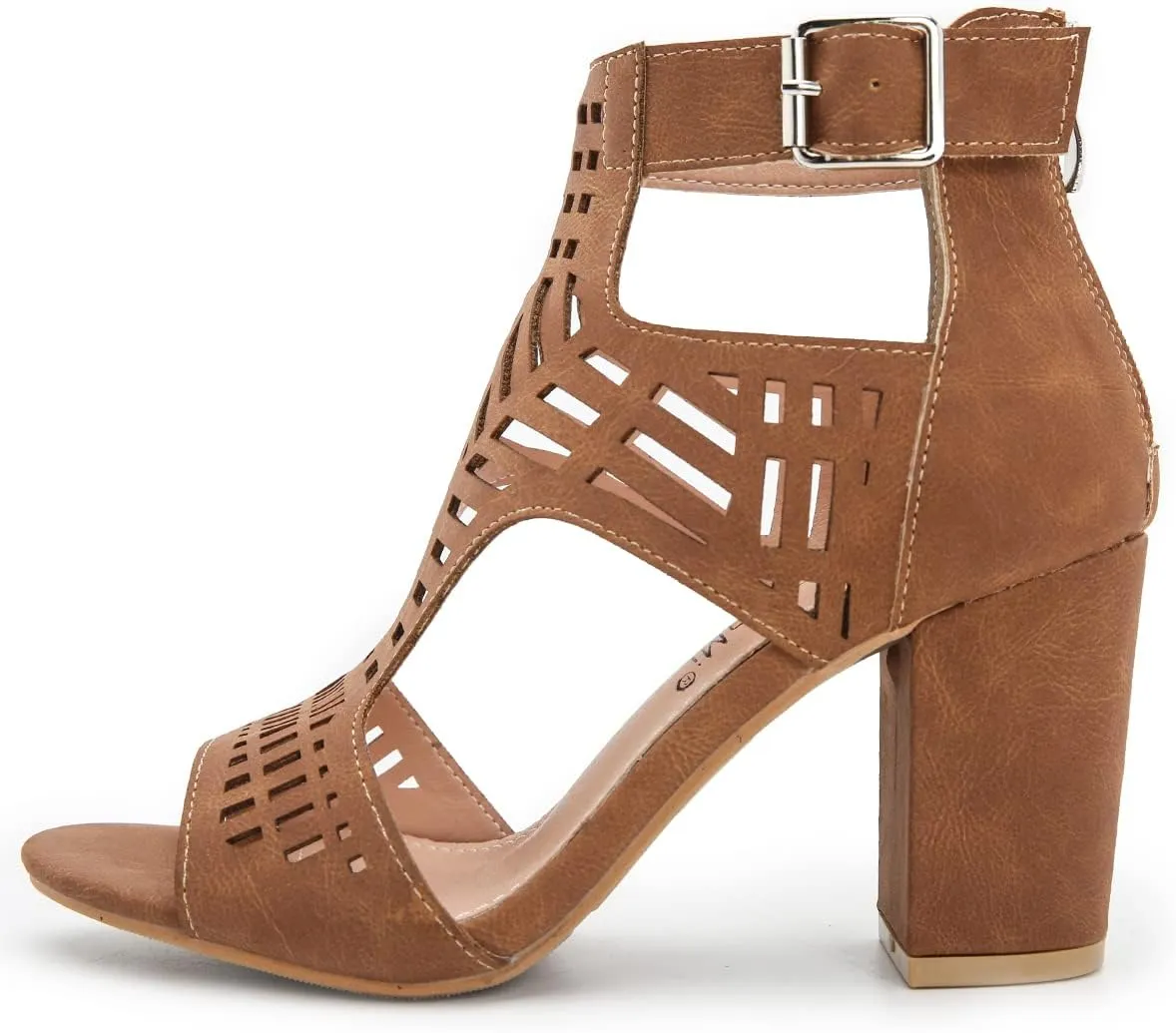 Fashion Peep Toe Booties for Women Cutout Block Heels Sandals Gladiator Summer Mesh Booties