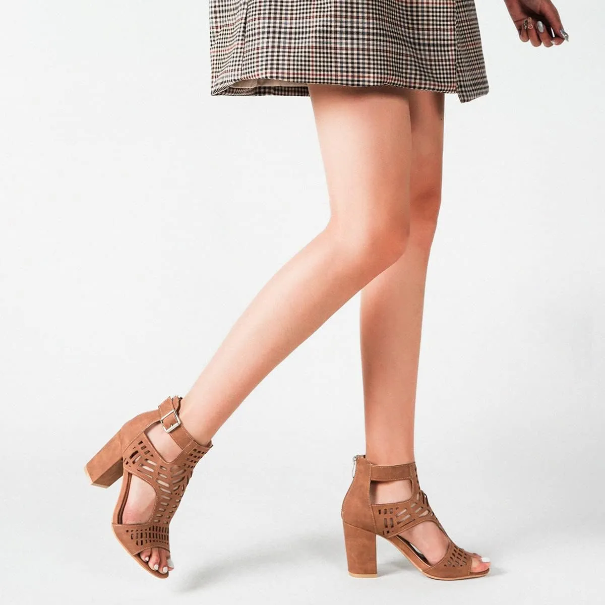 Fashion Peep Toe Booties for Women Cutout Block Heels Sandals Gladiator Summer Mesh Booties