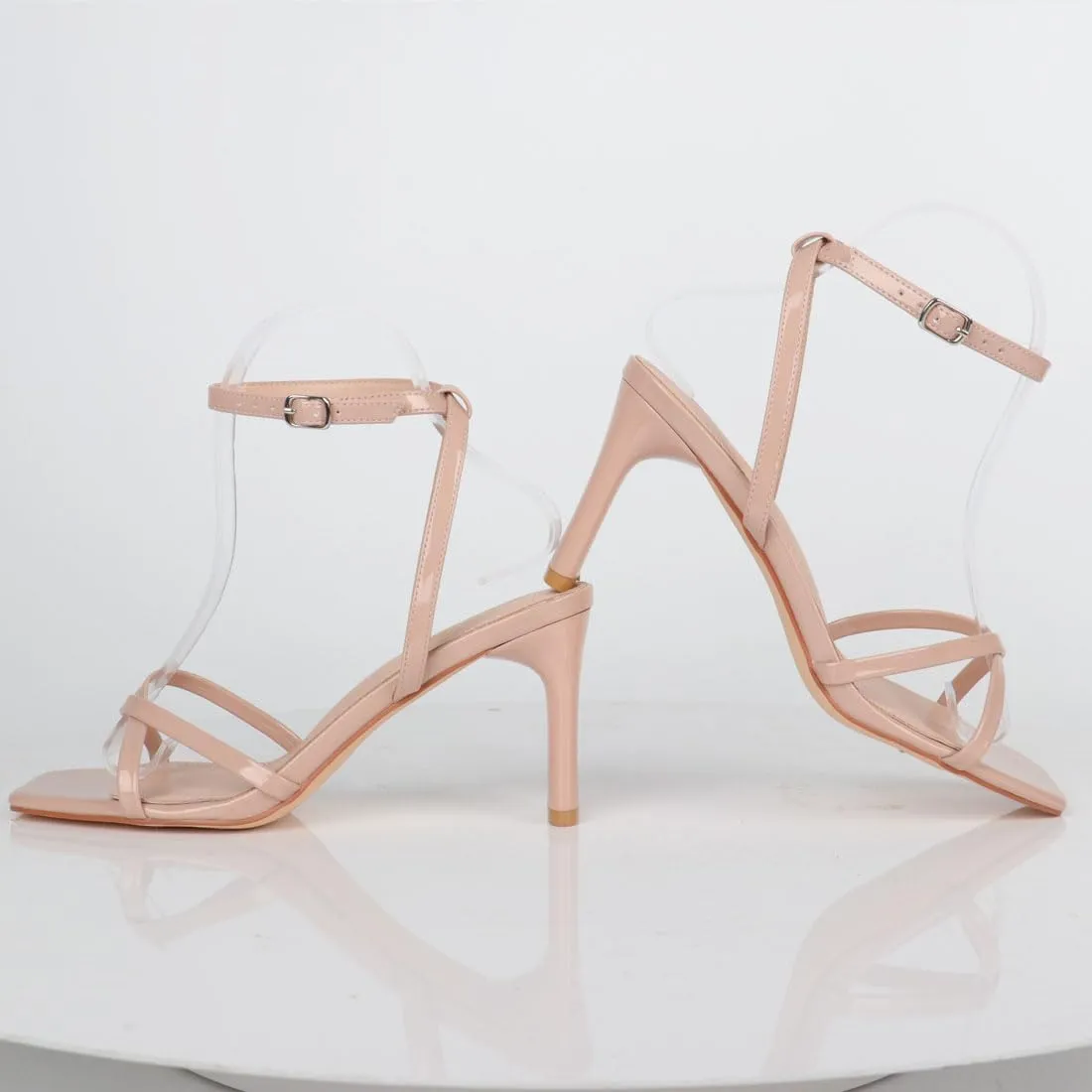 FIFSY Women's Sandals Ankle Strap High Heel Sexy Strappy Sandals Open Toe Heels 3 in Inch Square Toe Heeled Pumps Sandals for Women