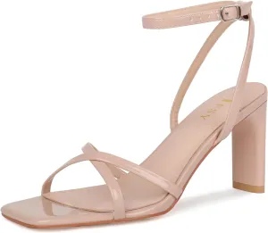 FIFSY Women's Sandals Ankle Strap High Heel Sexy Strappy Sandals Open Toe Heels 3 in Inch Square Toe Heeled Pumps Sandals for Women