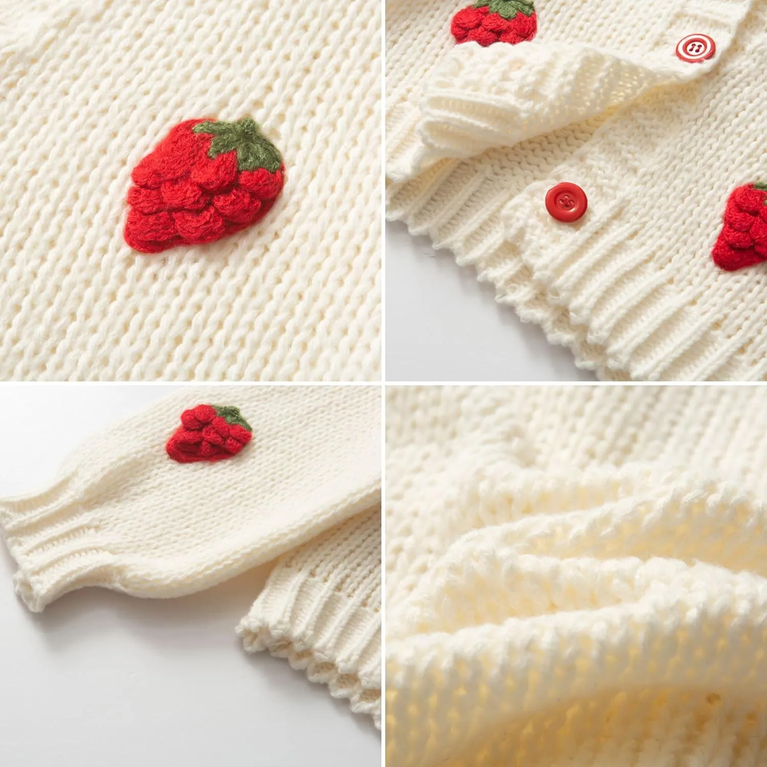 FindThy Women’s Kawaii Strawberry Embroidered Cardigan Long Sleeve V Neck Chunky Knitted Cardigans Tops