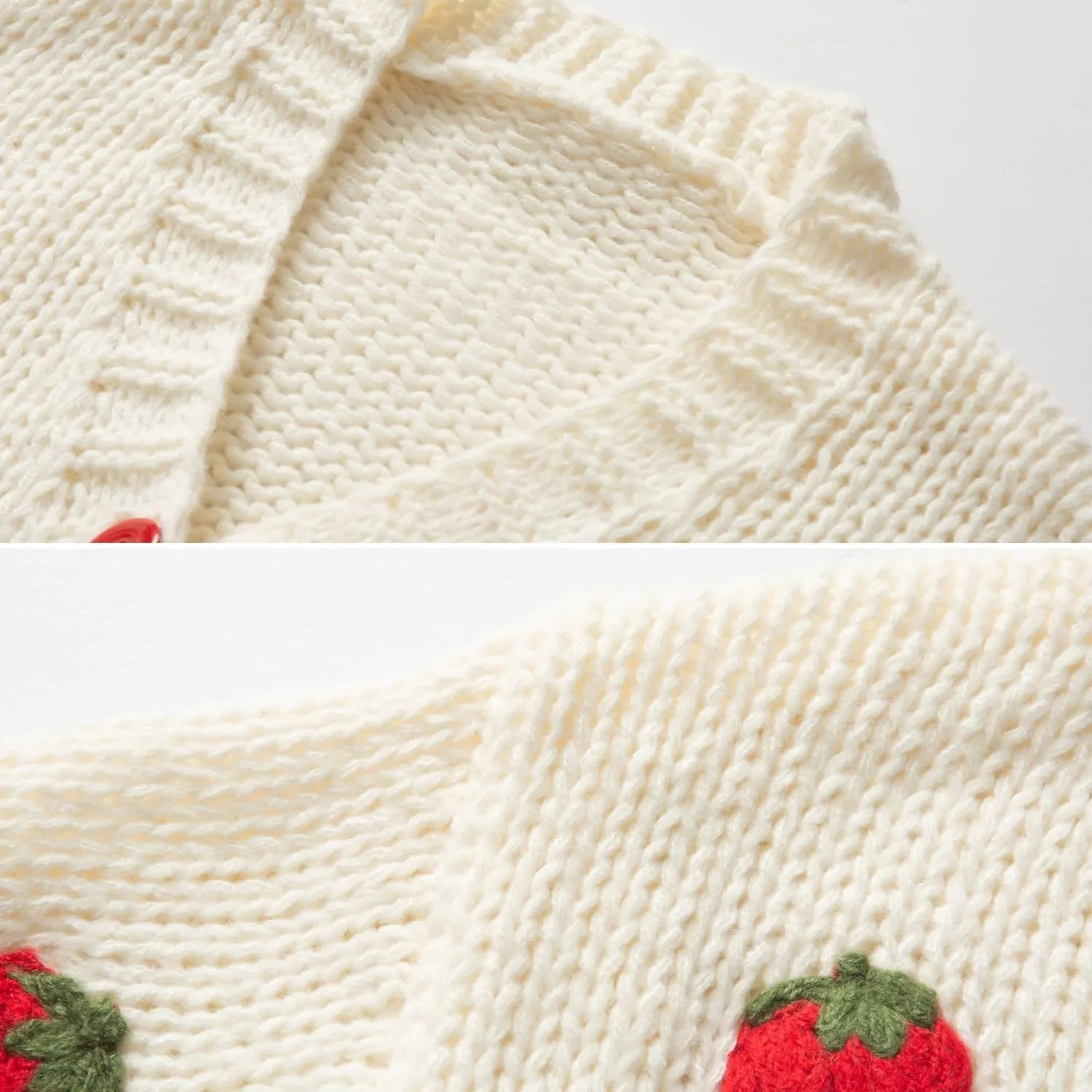 FindThy Women’s Kawaii Strawberry Embroidered Cardigan Long Sleeve V Neck Chunky Knitted Cardigans Tops