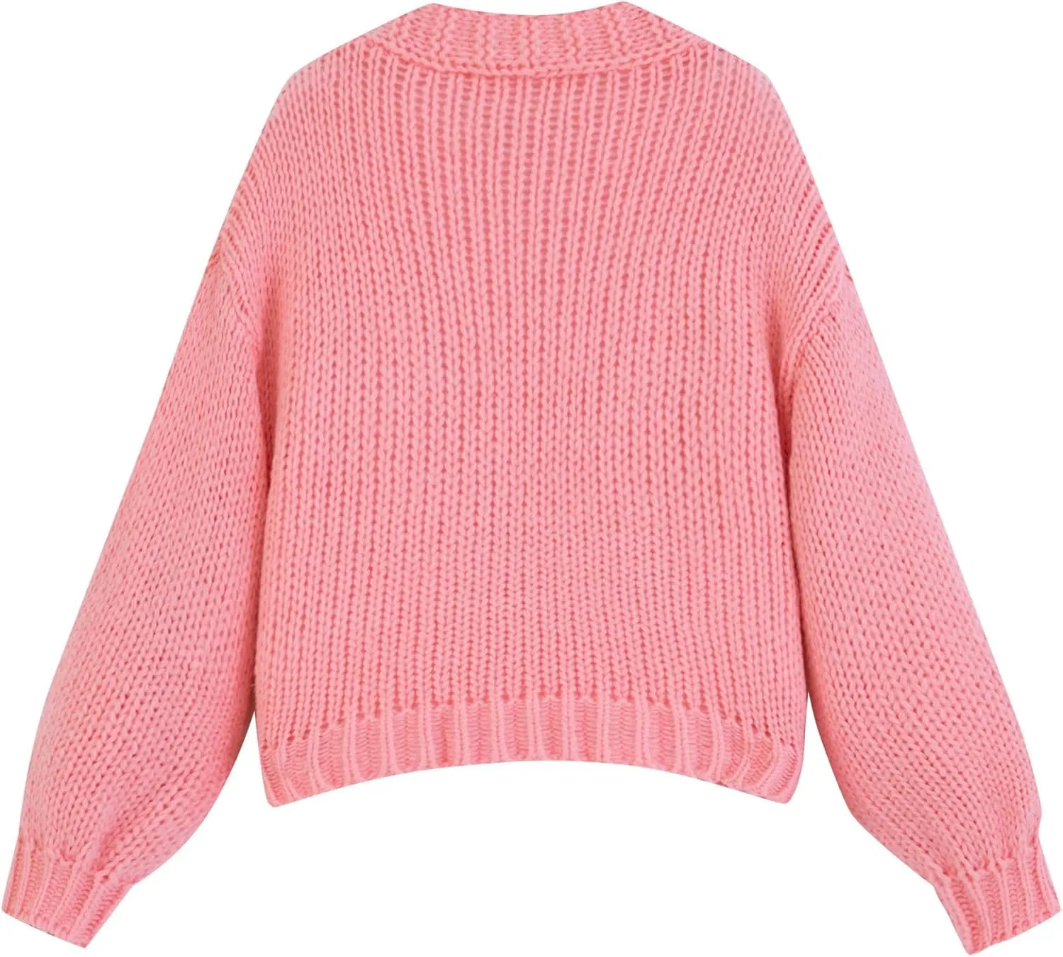 FindThy Women’s Kawaii Strawberry Embroidered Cardigan Long Sleeve V Neck Chunky Knitted Cardigans Tops