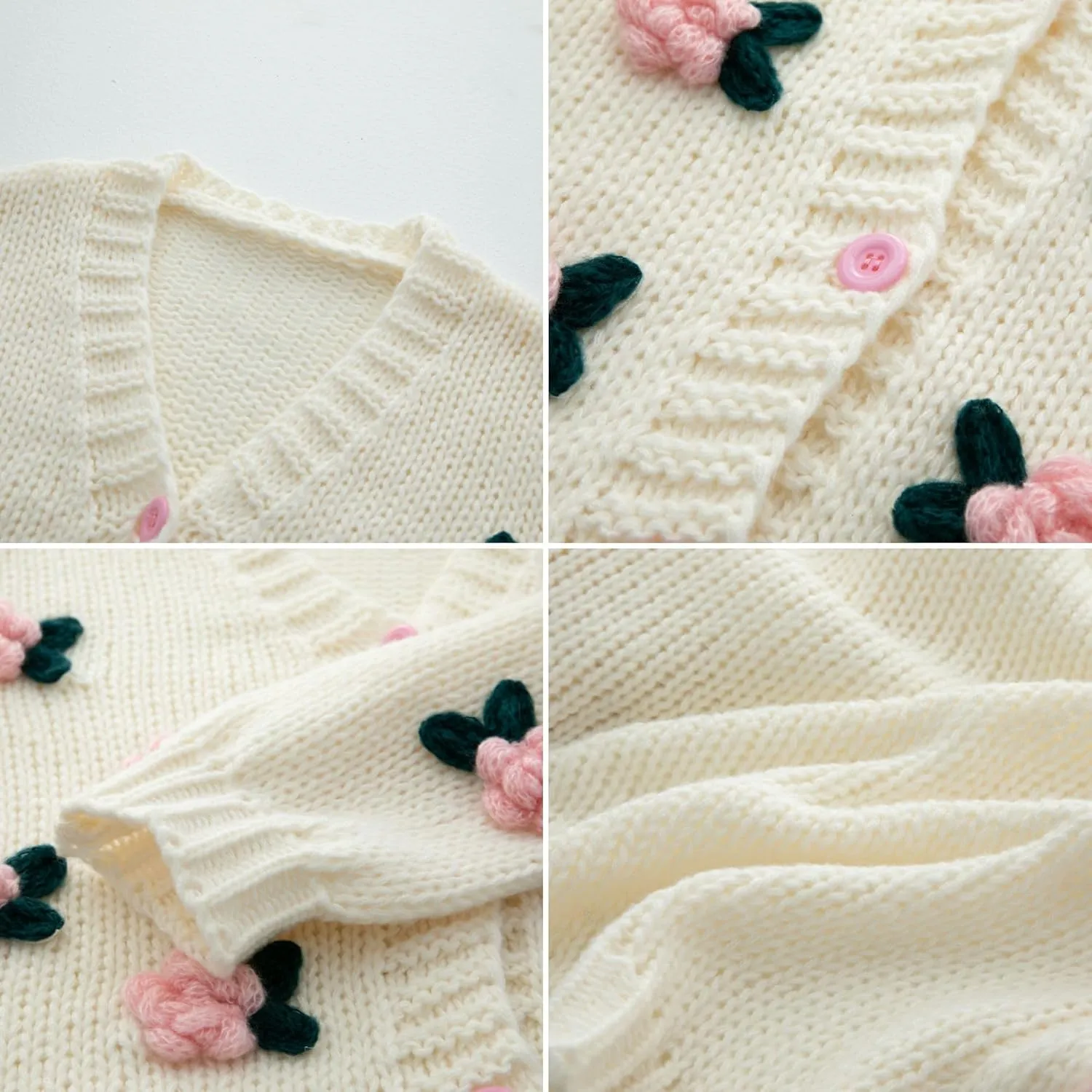 FindThy Women’s Kawaii Strawberry Embroidered Cardigan Long Sleeve V Neck Chunky Knitted Cardigans Tops