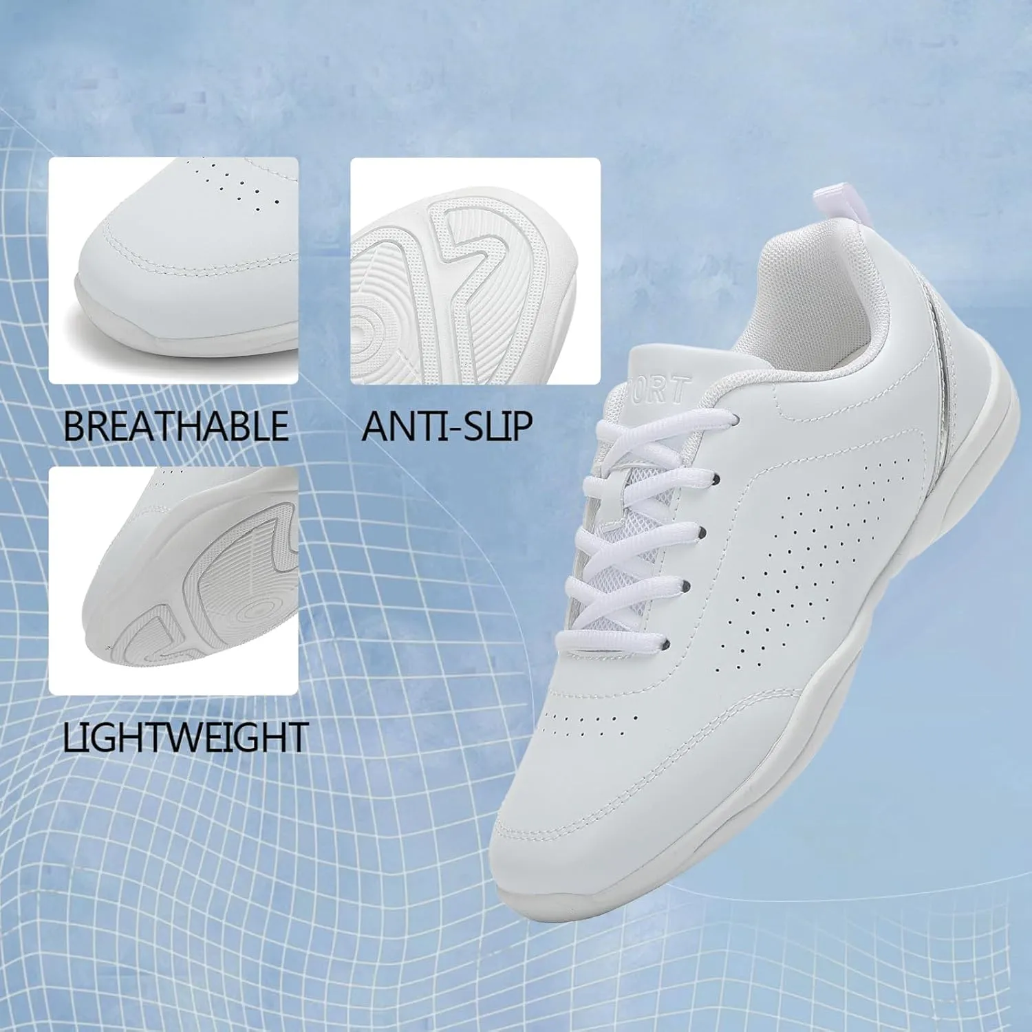 FLIOZY Cheer Shoes Women White Cheerleading Shoes Girls Dance Flats Tennis Competition Walking Sneakers