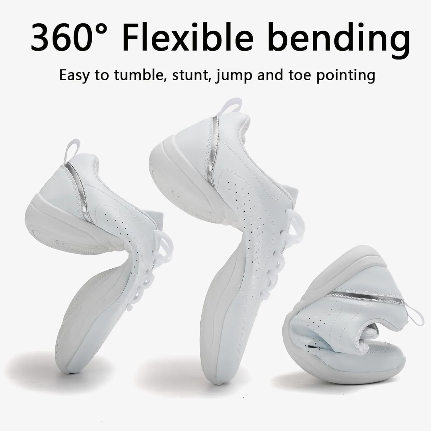 FLIOZY Cheer Shoes Women White Cheerleading Shoes Girls Dance Flats Tennis Competition Walking Sneakers