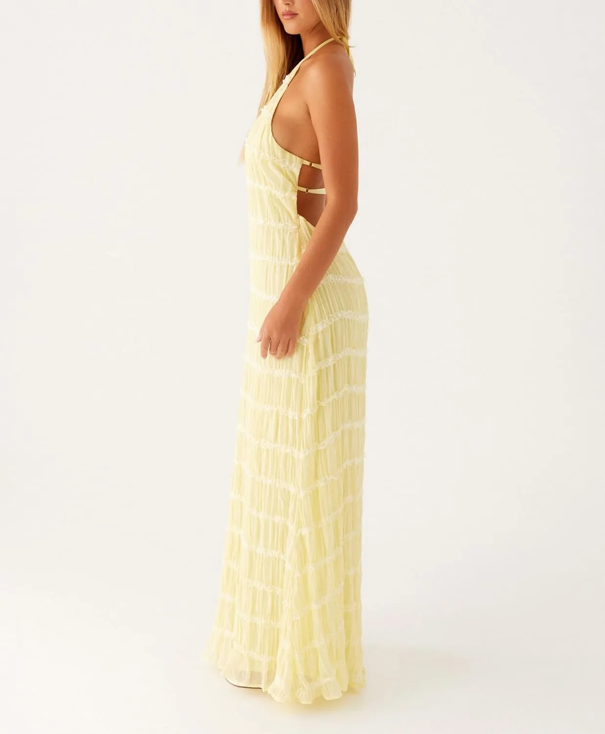Flowy Boho Beach Dress for Women Halter Backless Smocked Vacation Long Dress Sexy Off Shoulder Resort Maxi Sundress