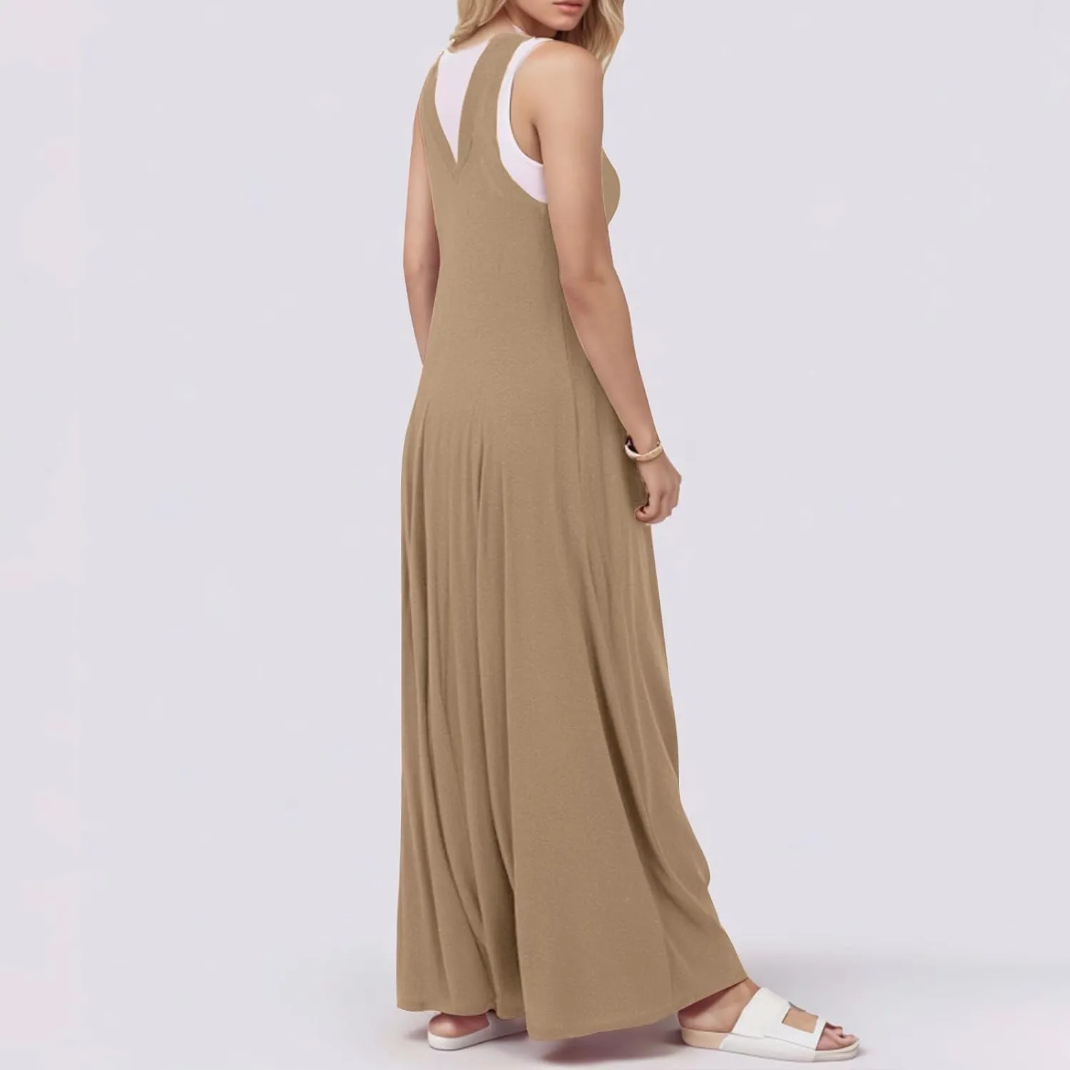 Flowy Jumpsuits For Women Sleeveless Straps Wide Leg Pant Rompers Casual Summer Loose One Piece Outfits Beach Wear
