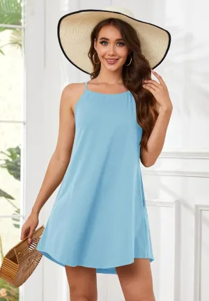 For G and PL Women's Summer Halter Sundress Sleeveless Mini Beach Dress with Pockets