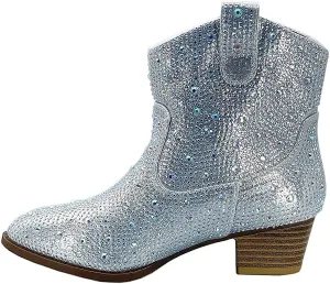 Forever Girls Rhinestone Cowboy Boots Kids Low Heel Dress Booties
