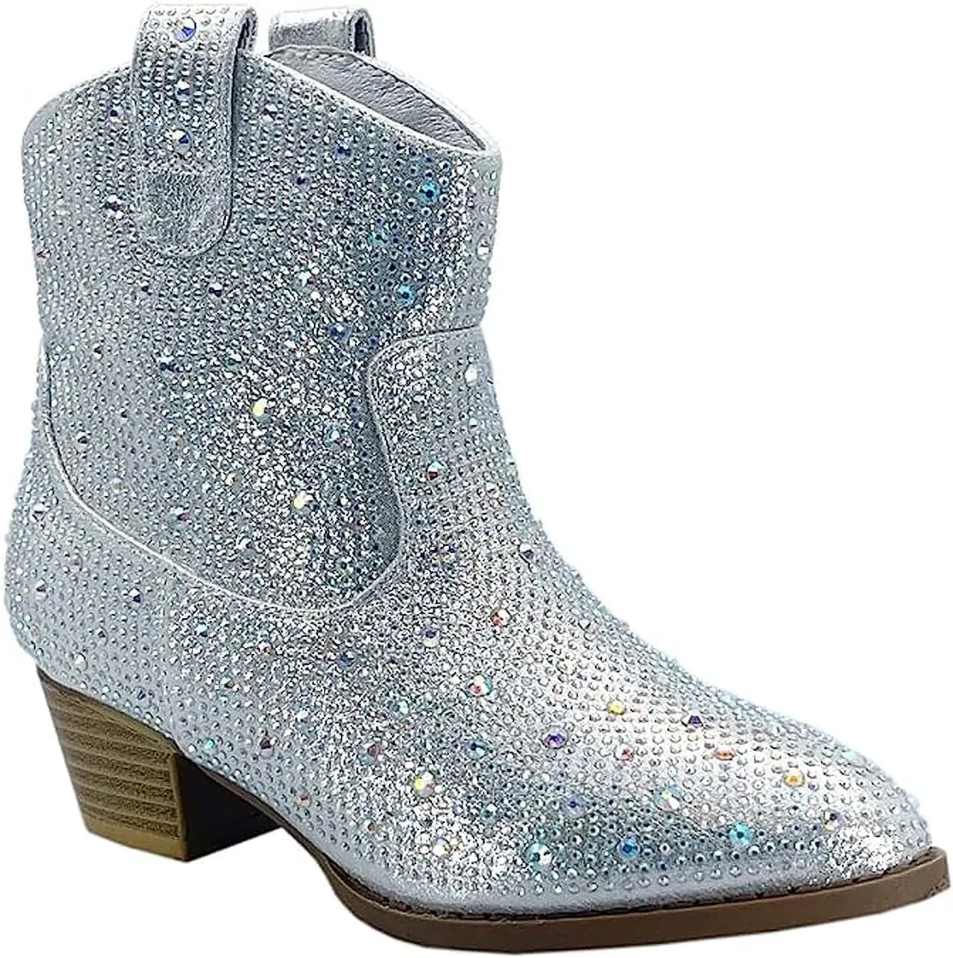 Forever Girls Rhinestone Cowboy Boots Kids Low Heel Dress Booties