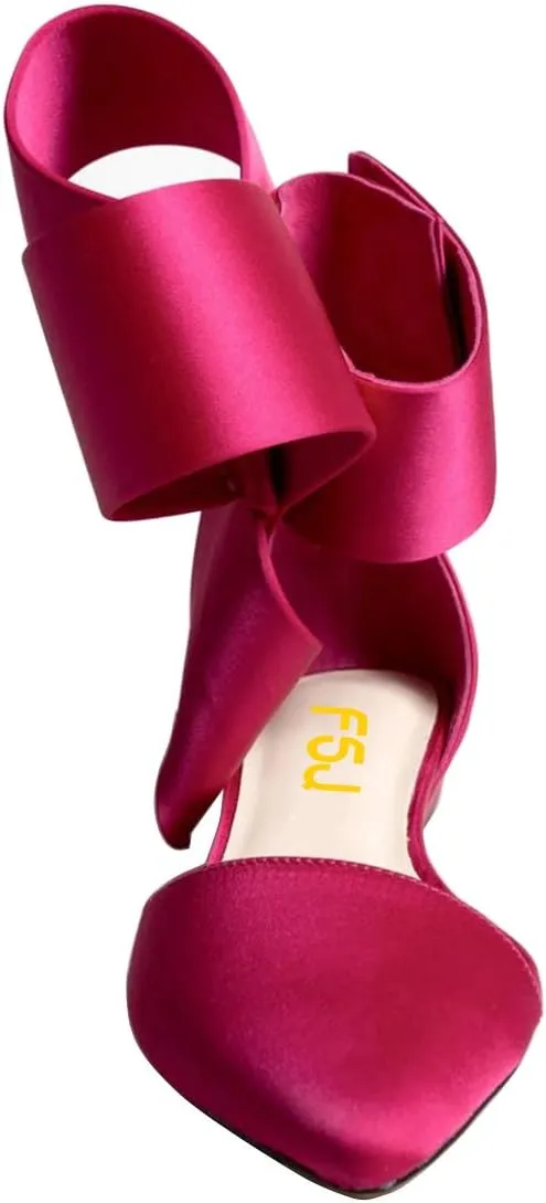 FSJ Women Chic Closed Pointed Toe D'Orsay Ankle Strap Ballet Flats Shoes Large Side Bows Comfortable Shoes Size 4-16 US