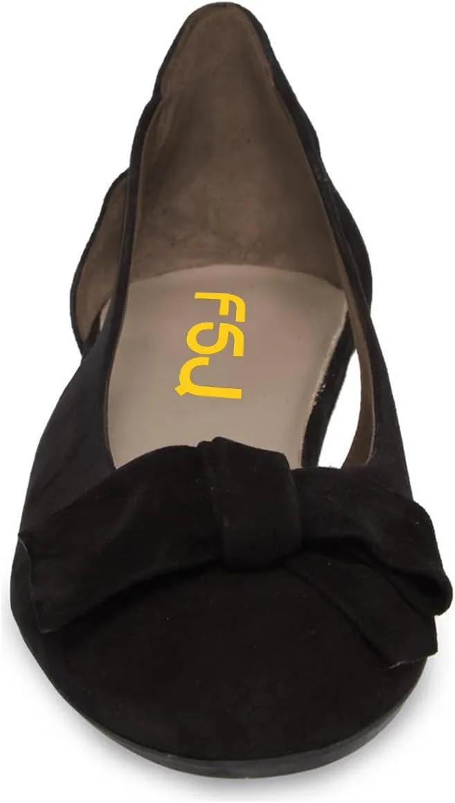 FSJ Women Cute Round Toe Ballet Flats Slip On Low Heels Pumps Bowknot Cutout Comfy Shoes Size 4-15 US