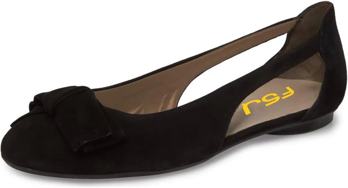 FSJ Women Cute Round Toe Ballet Flats Slip On Low Heels Pumps Bowknot Cutout Comfy Shoes Size 4-15 US