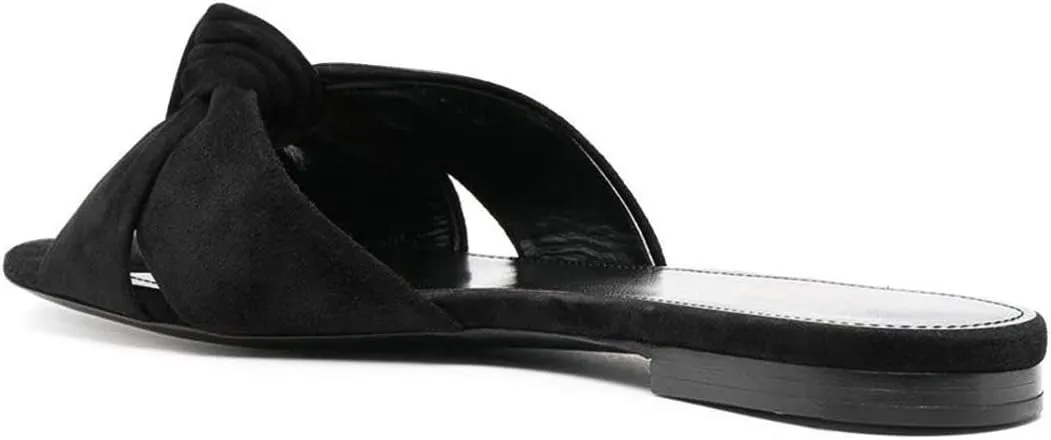 FSJ Women Leisure Faux Suede Bowtie Slides Sandal Open Toe Flat Slippers Vacation Lounge Shopping Shoes