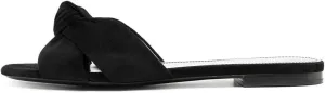 FSJ Women Leisure Faux Suede Bowtie Slides Sandal Open Toe Flat Slippers Vacation Lounge Shopping Shoes