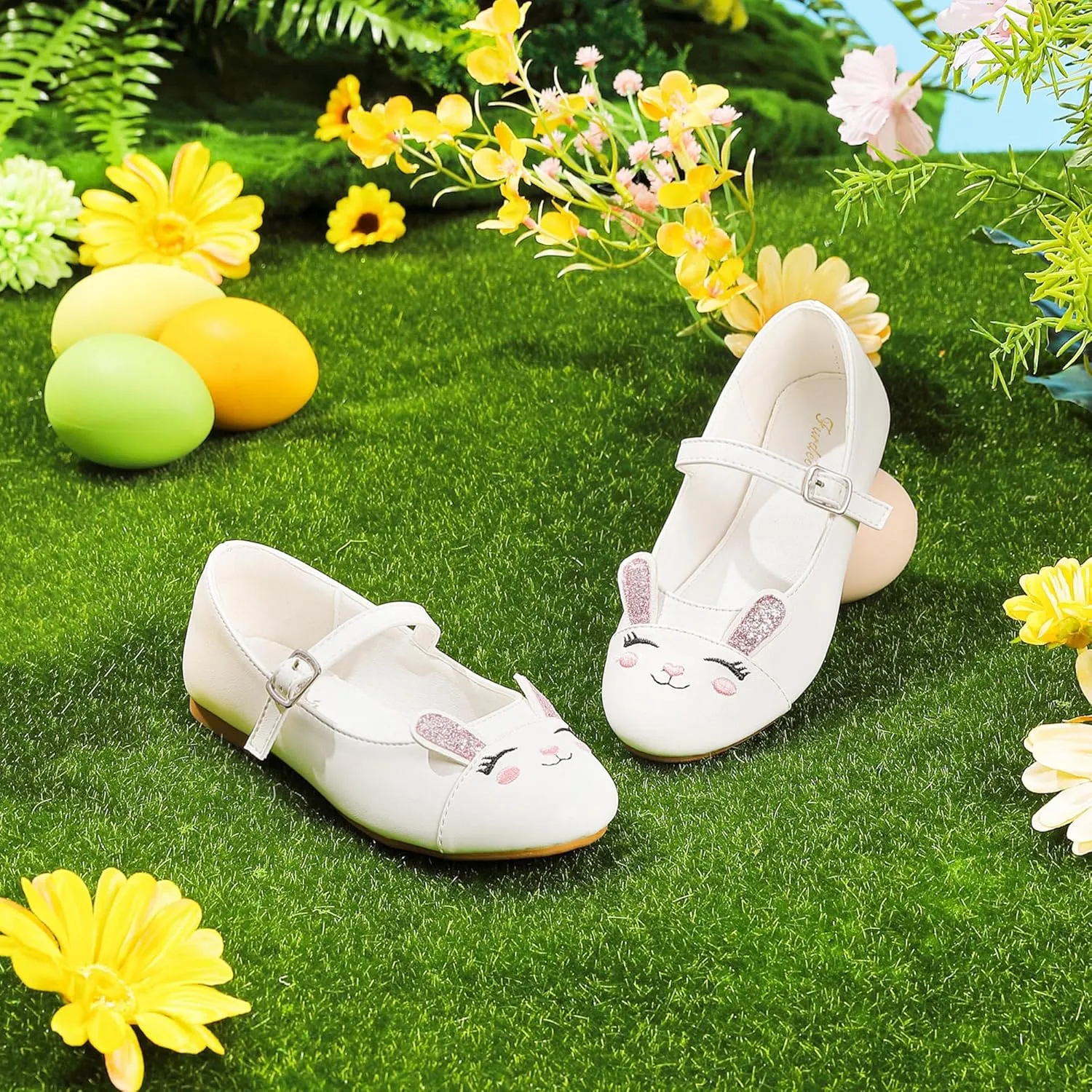 Furdeour Girls Dress Shoes Mary Jane Flower Wedding Party Bridesmaids Shoes Glitter Princess Ballet Flats for Kid Toddler