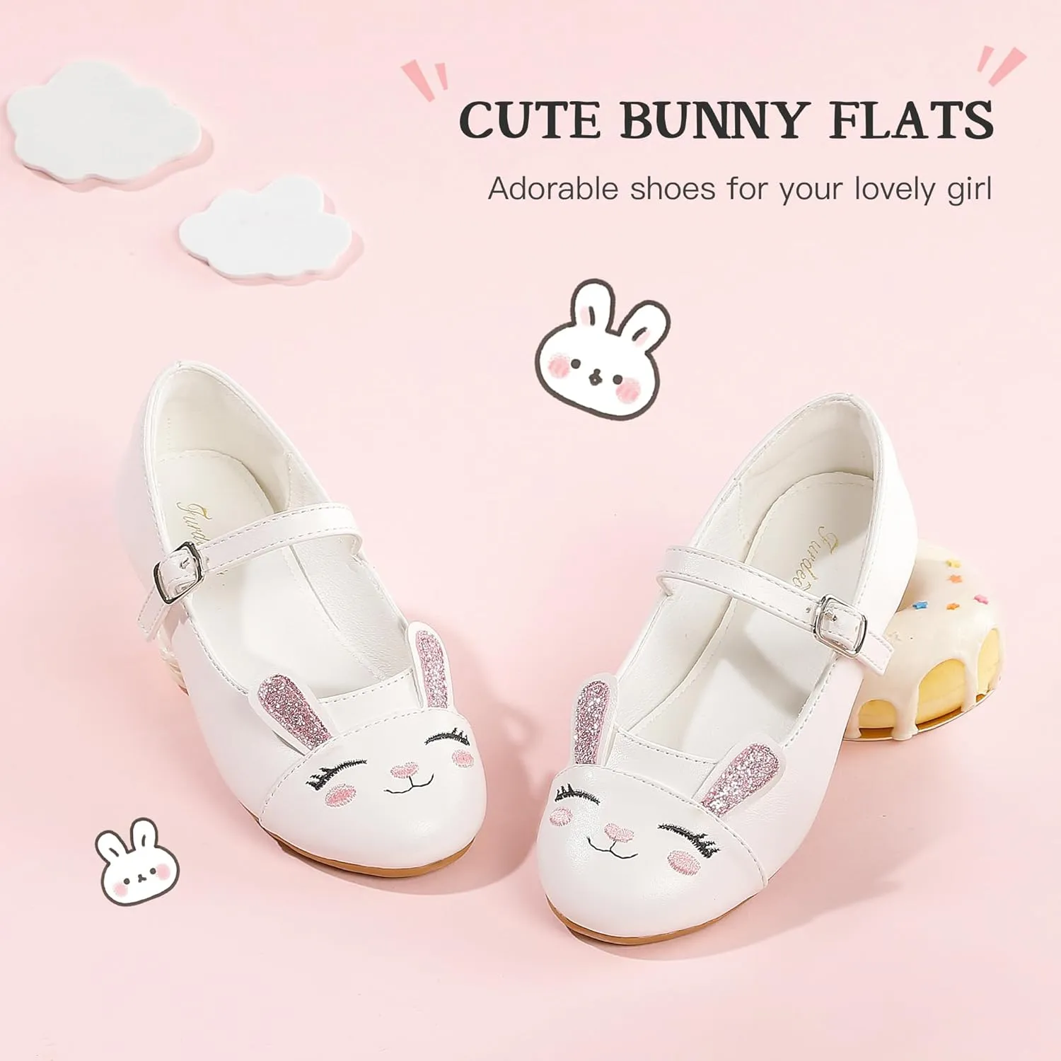Furdeour Girls Dress Shoes Mary Jane Flower Wedding Party Bridesmaids Shoes Glitter Princess Ballet Flats for Kid Toddler