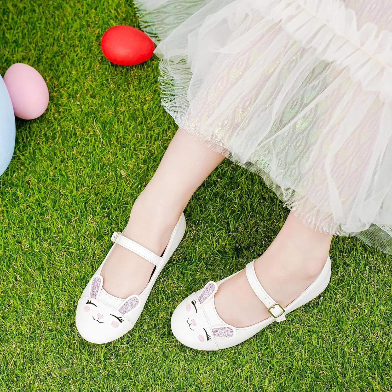 Furdeour Girls Dress Shoes Mary Jane Flower Wedding Party Bridesmaids Shoes Glitter Princess Ballet Flats for Kid Toddler