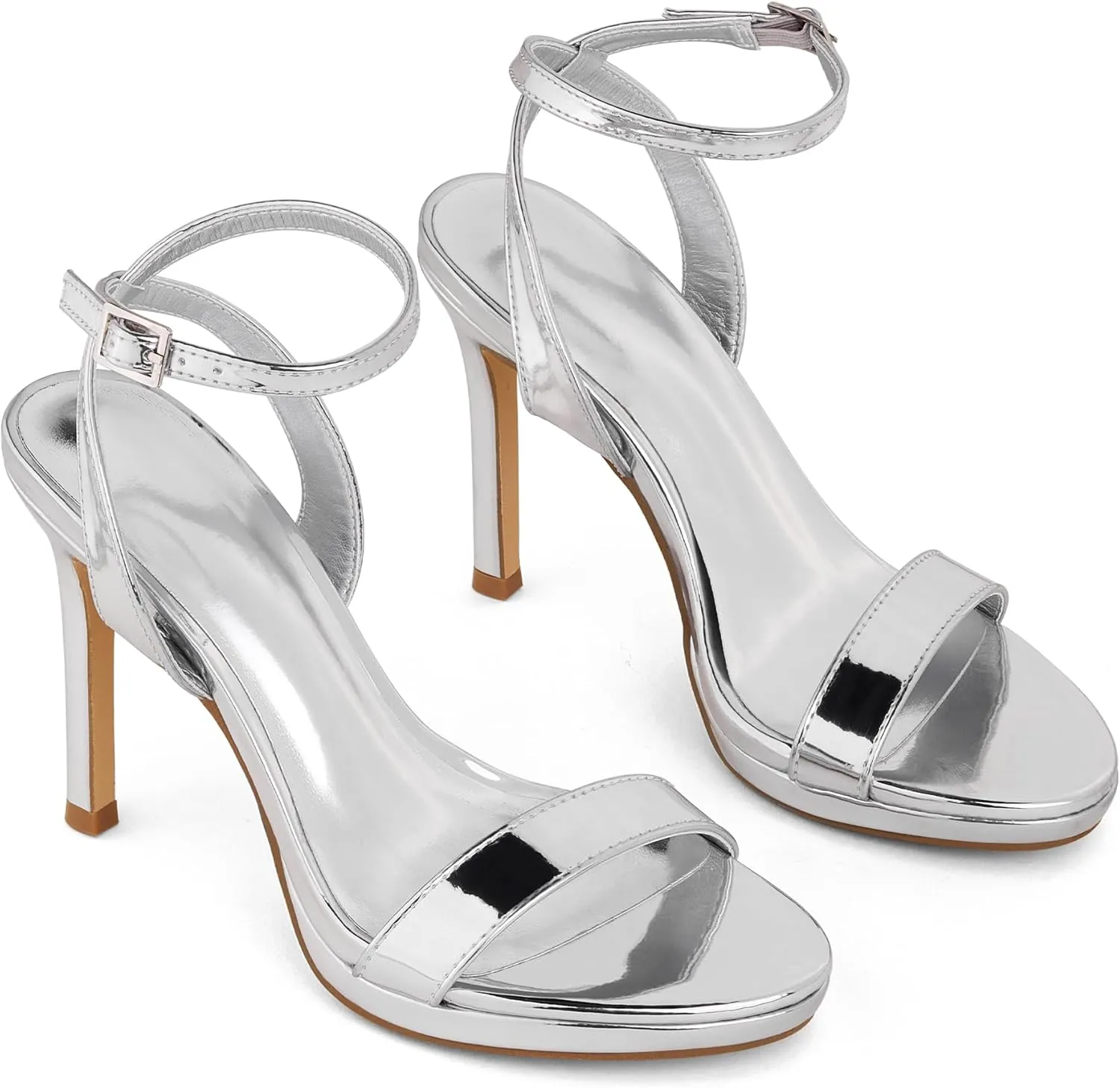 GENSHUO Women's High Heels Strappy Sandals with Round Open Toe Sexy Comfortable Ankle Strap Stiletto Wedding Prom Party Homecoming Dance Heeled Shoes