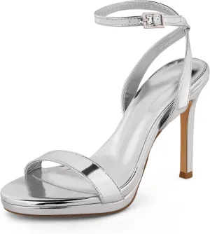 GENSHUO Women's High Heels Strappy Sandals with Round Open Toe Sexy Comfortable Ankle Strap Stiletto Wedding Prom Party Homecoming Dance Heeled Shoes