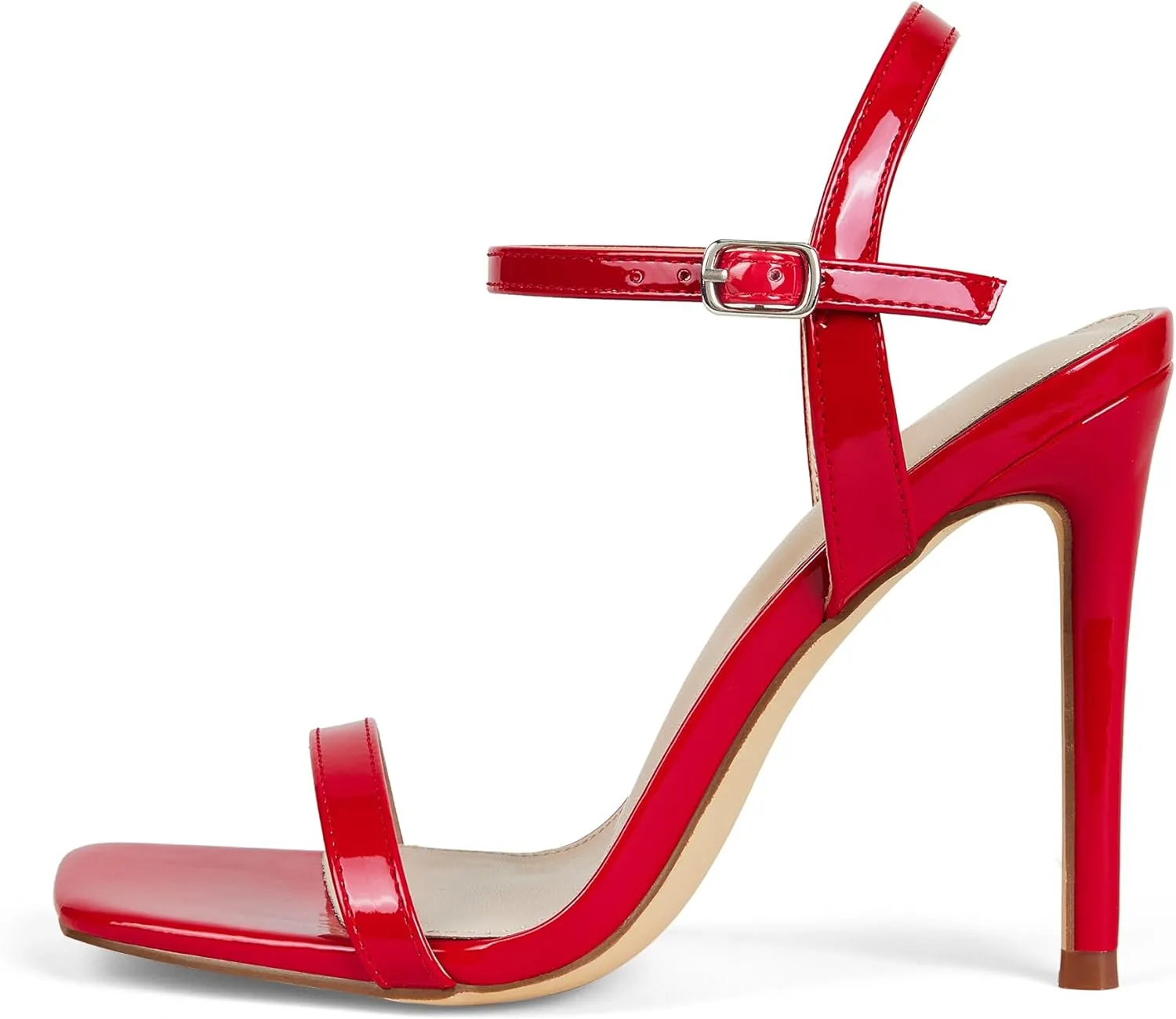 GENSHUO Women's Square Toe Strappy Stiletto Heels,4 Inch Open Toe Heel Sandals Ankle Strap Buckle Sexy High Heeled Prom Party Wedding Daily Wear Dress Shoes