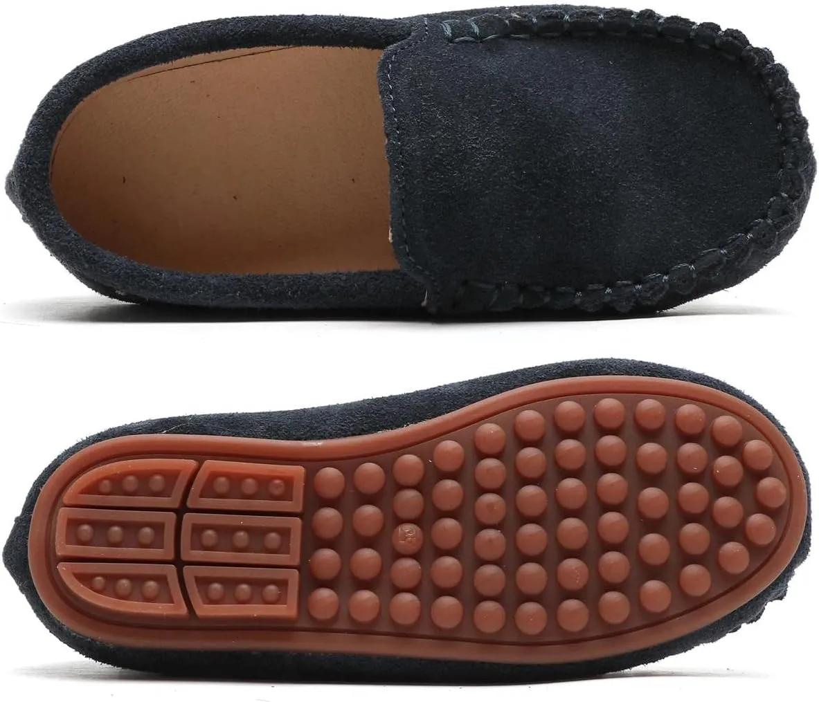 Girls Boys Suede Slip-on Loafers Lightweight Non Slip Moccasins Casual Boat Shoes Dress Shoes