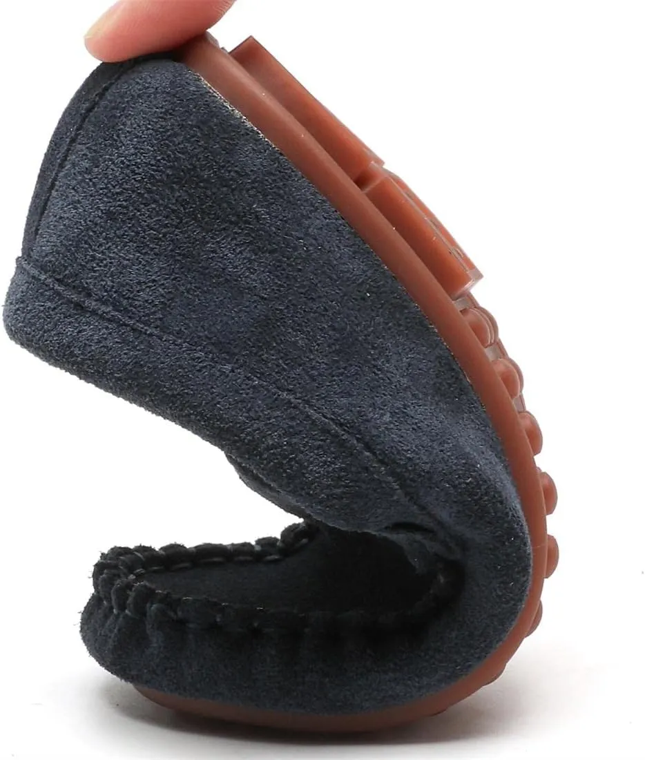 Girls Boys Suede Slip-on Loafers Lightweight Non Slip Moccasins Casual Boat Shoes Dress Shoes