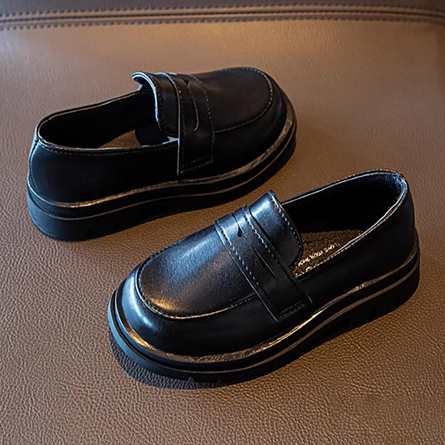 Girls Dress Shoes Chunky Loafers for Girl Platform Penny Loafers Round Toe School Uniform Slip On Oxford Shoes