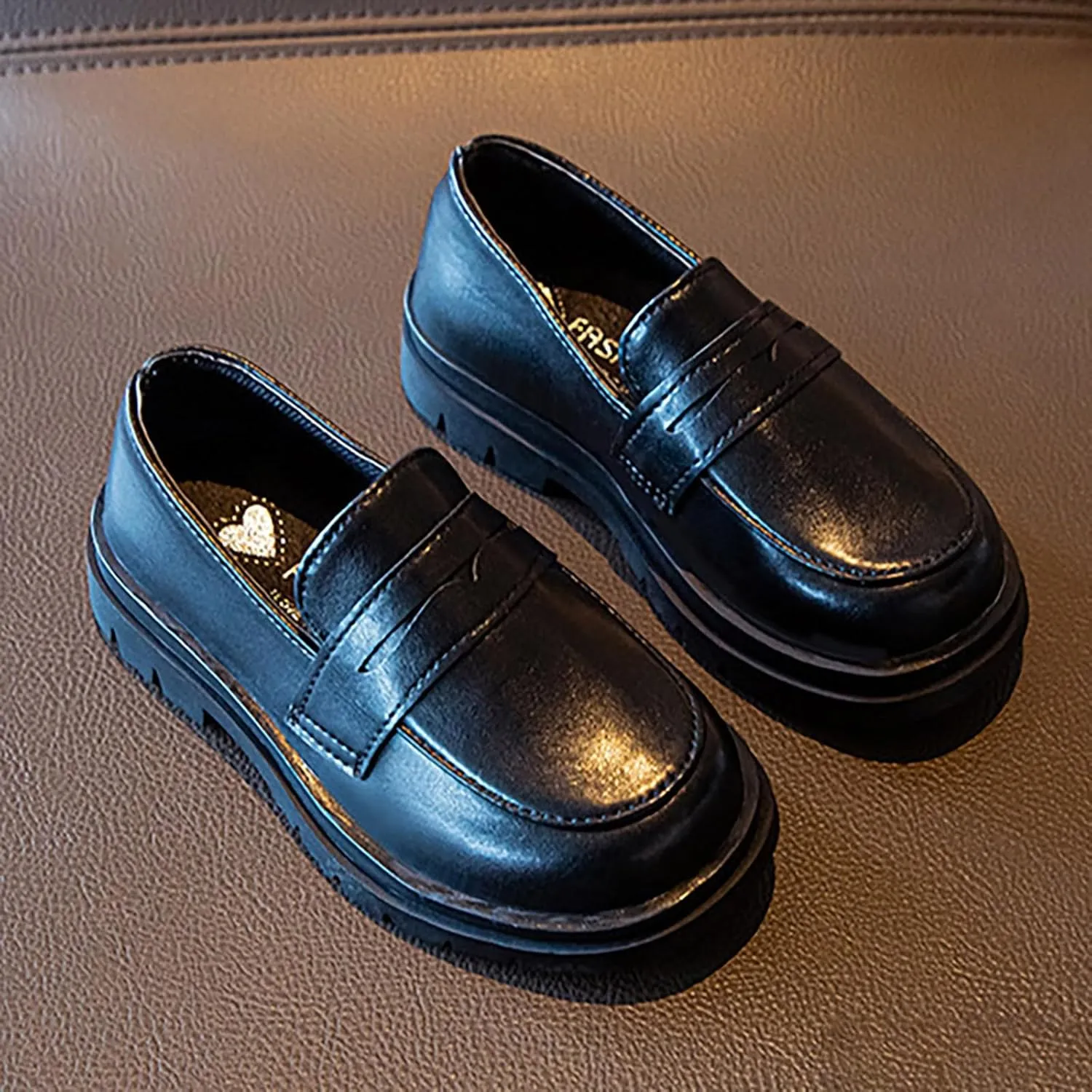Girls Dress Shoes Chunky Loafers for Girl Platform Penny Loafers Round Toe School Uniform Slip On Oxford Shoes