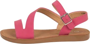 Girls Sandals Comfortable Open Toe Straps with Ankle Buckle Slide Flats Lan-2