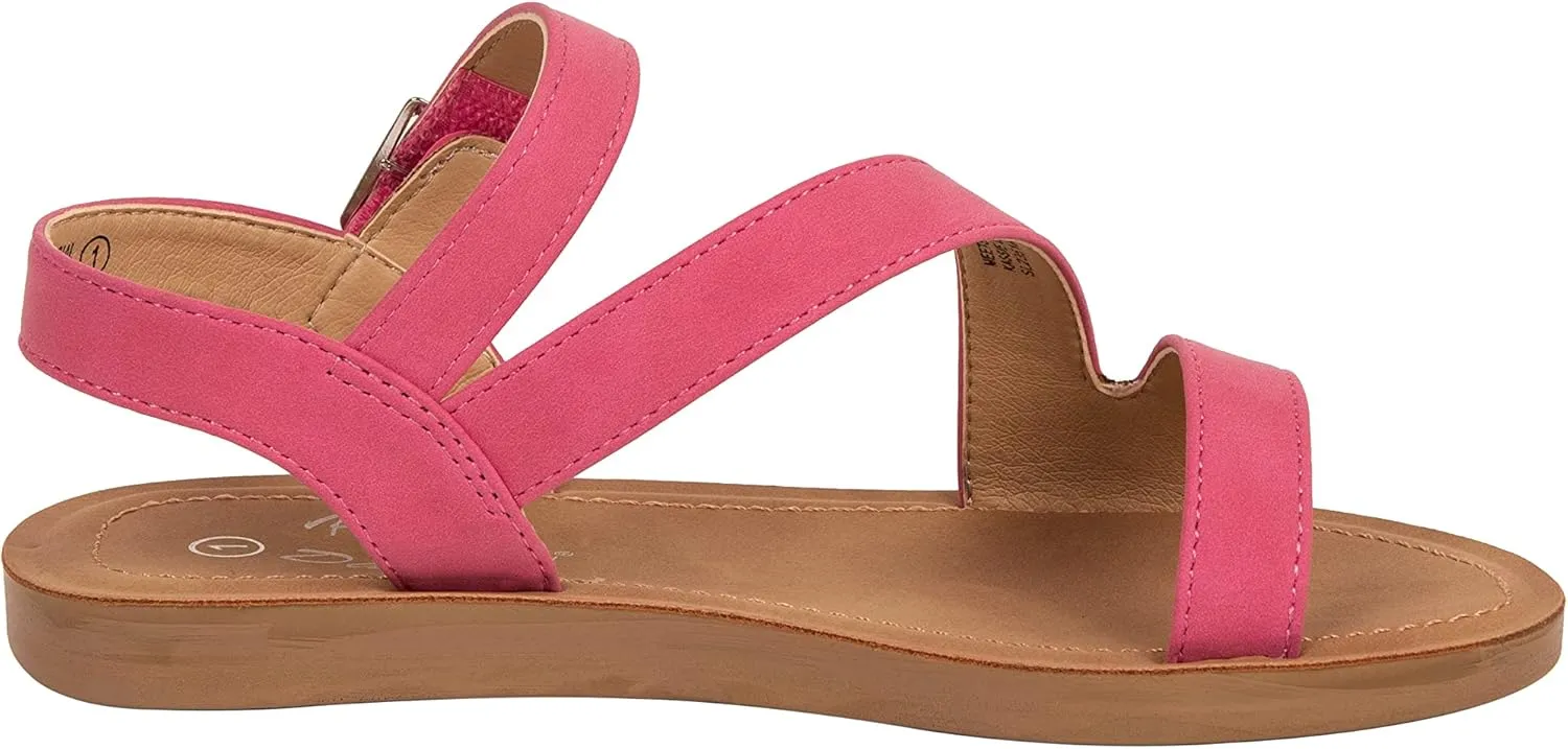 Girls Sandals Comfortable Open Toe Straps with Ankle Buckle Slide Flats Lan-2