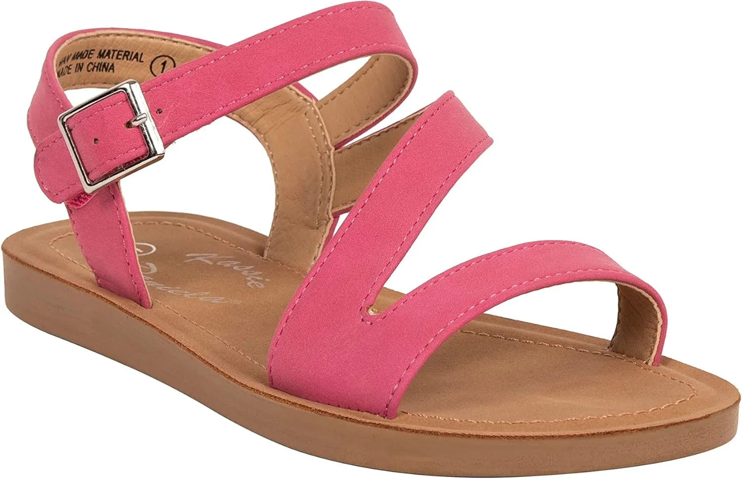 Girls Sandals Comfortable Open Toe Straps with Ankle Buckle Slide Flats Lan-2