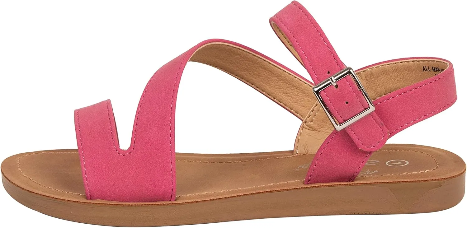 Girls Sandals Comfortable Open Toe Straps with Ankle Buckle Slide Flats Lan-2