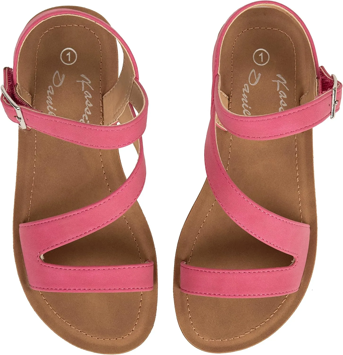Girls Sandals Comfortable Open Toe Straps with Ankle Buckle Slide Flats Lan-2