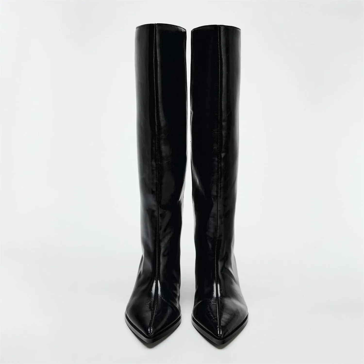 Goolita Burgundy Knee High Boots For Women, Pointed Toe Kitten Heel Wide Calf Boots Cherry Red Slip On Dress Tall Boots