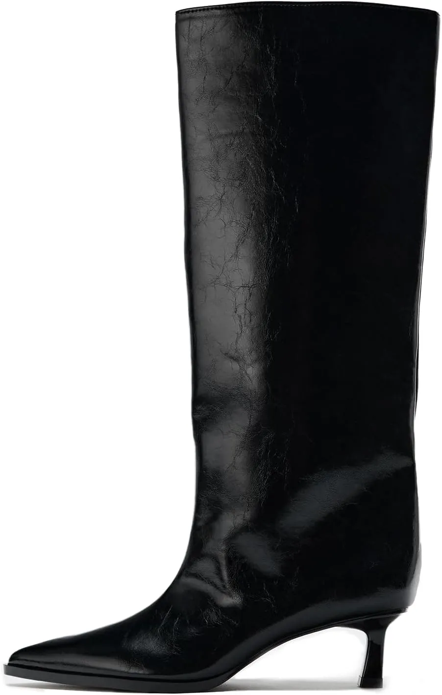 Goolita Burgundy Knee High Boots For Women, Pointed Toe Kitten Heel Wide Calf Boots Cherry Red Slip On Dress Tall Boots