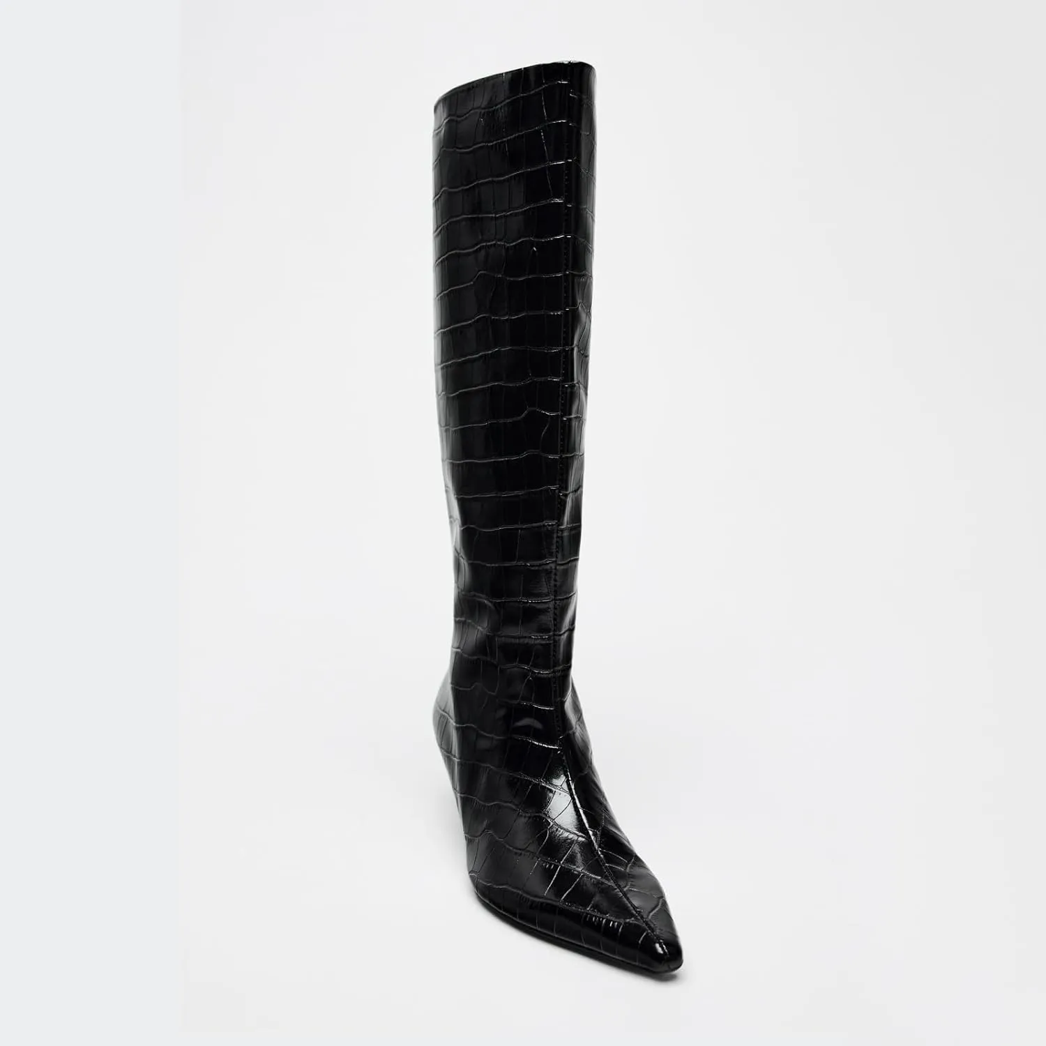 Goolita Burgundy Knee High Boots For Women, Pointed Toe Kitten Heel Wide Calf Boots Cherry Red Slip On Dress Tall Boots