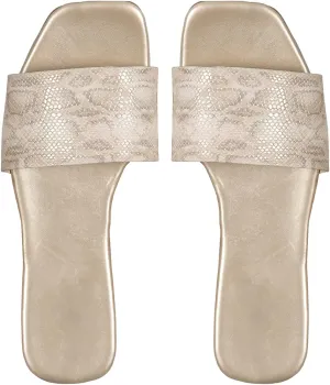 GORGLITTER Women's Animal Print Flats Sandals Square Open Toe Dressy Slip on Slides