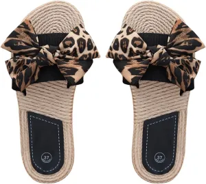 GORGLITTER Women's Bow Knot Flat Sandals Open Toe Slip On Slide Slipper Single Band Flats Black and Brown 6.5