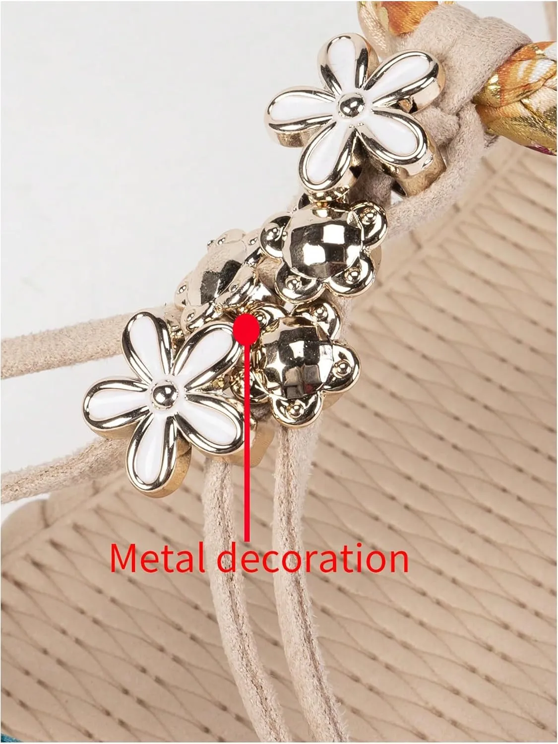 GORGLITTER Women's Floral Decor Braided Ribbon Vacation Flats Open Toe Slingback Straw Sandals