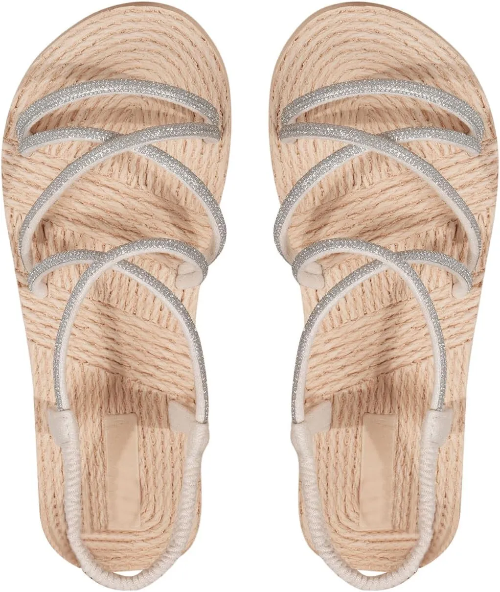 GORGLITTER Women's Strappy Flat Sandals Braided Strap Dressy Summer Sandals