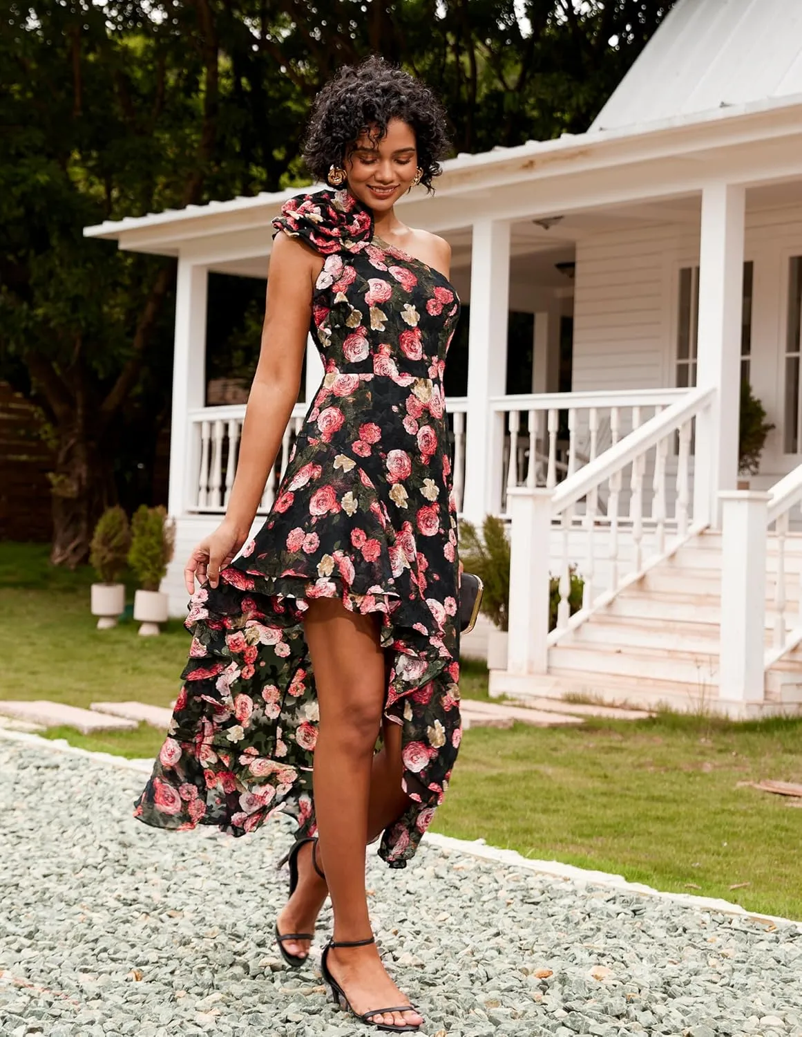 GRACE KARIN Womens Summer One Shoulder Sleeveless Dresses Floral Flowy Ruffle High Low Wedding Guest Maxi Sundresses