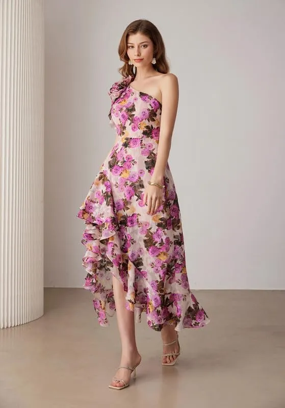 GRACE KARIN Womens Summer One Shoulder Sleeveless Dresses Floral Flowy Ruffle High Low Wedding Guest Maxi Sundresses