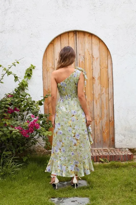 GRACE KARIN Womens Summer One Shoulder Sleeveless Dresses Floral Flowy Ruffle High Low Wedding Guest Maxi Sundresses