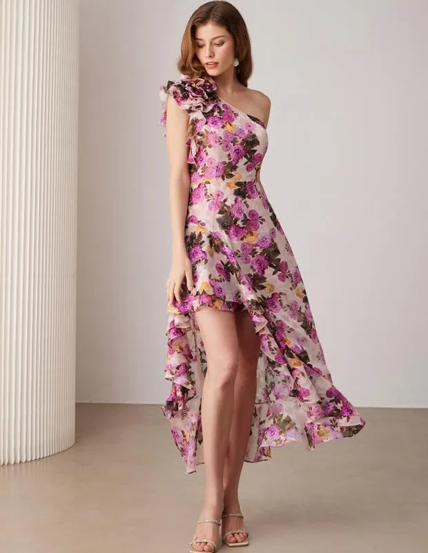 GRACE KARIN Womens Summer One Shoulder Sleeveless Dresses Floral Flowy Ruffle High Low Wedding Guest Maxi Sundresses
