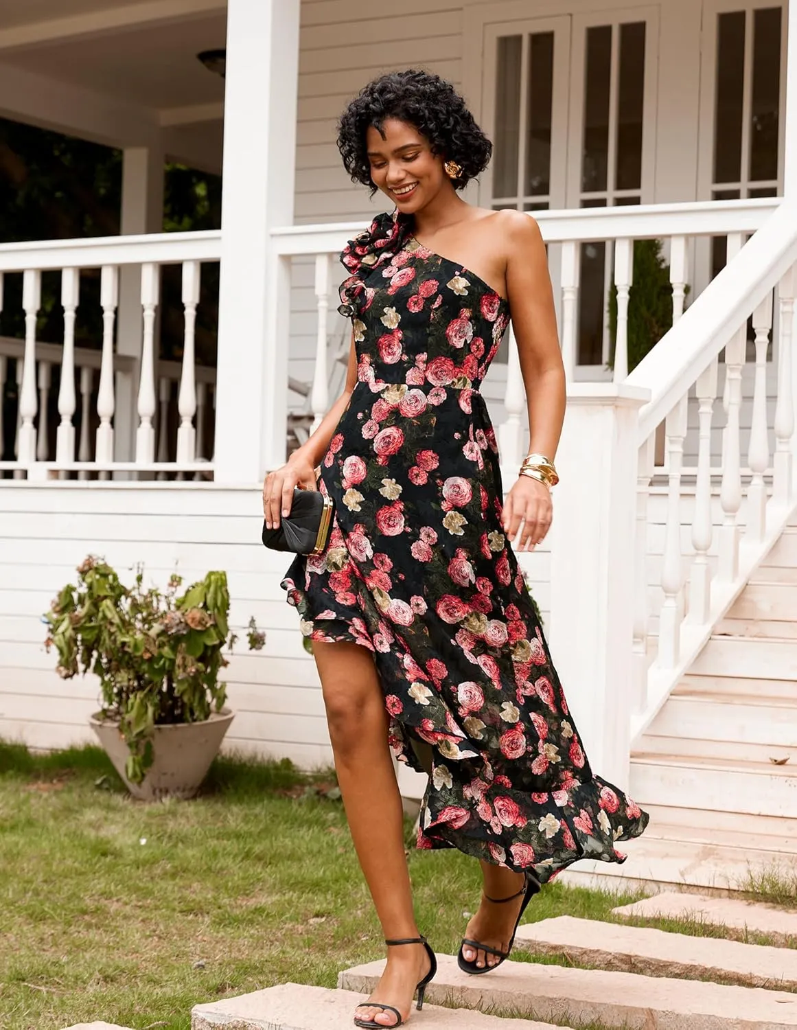 GRACE KARIN Womens Summer One Shoulder Sleeveless Dresses Floral Flowy Ruffle High Low Wedding Guest Maxi Sundresses