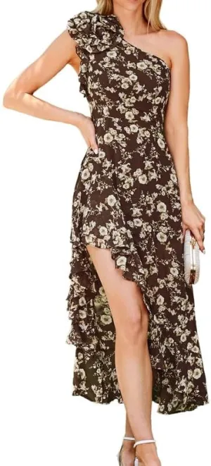 GRACE KARIN Womens Summer One Shoulder Sleeveless Dresses Floral Flowy Ruffle High Low Wedding Guest Maxi Sundresses