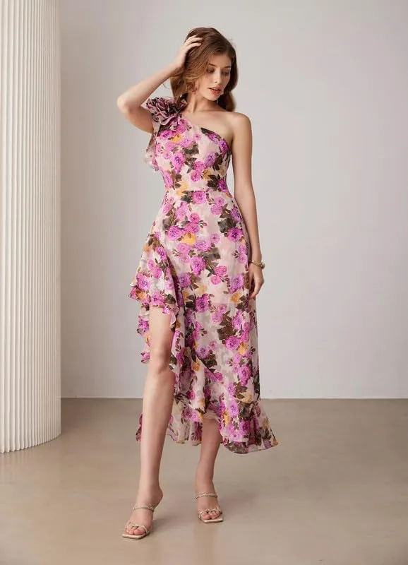 GRACE KARIN Womens Summer One Shoulder Sleeveless Dresses Floral Flowy Ruffle High Low Wedding Guest Maxi Sundresses